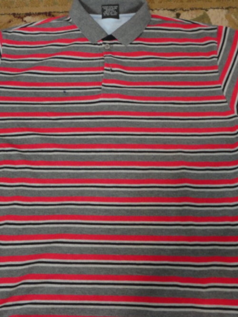 Galaxy by Harvic Striped Grey Red Light Grey Black Stripe Collar T-shirt